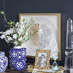 Ваза прямоугольной формы с крышкой и геометрическим узором в сине-белых цветах Blue & White Ornament  варинант исполнения - 5 | Loft Concept в Ижевске