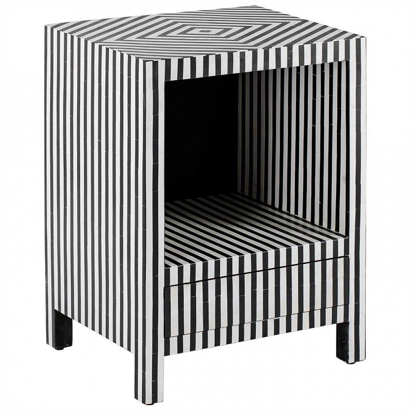 Тумбочка Black&white large storage Indian Bone Inlay nightstand Черно-белый в Ижевске | Loft Concept 