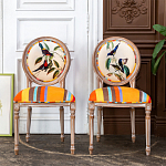 Стул бежевый в разноцветную полоску из натурального бука с изображением птиц и цветов Blooming Red Blue Birds Colorful Stripes Chair варинант исполнения - 4 | Loft Concept в Ижевске