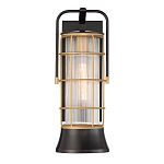 Настенный фонарь цилиндрической формы с рифленым стеклом в золотом каркасе на черном прямоугольном основании Eurofase варинант исполнения - 2 | Loft Concept в Ижевске