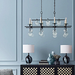 Люстра линейная черная с круглыми прозрачными подвесками  Horizontal Rectangular Chandelier варинант исполнения - 2 | Loft Concept в Ижевске