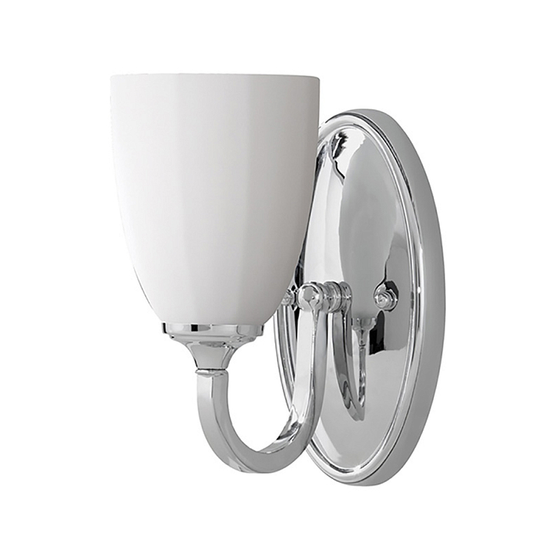 Бра для ванных комнат с белым стеклянным плафоном в форме бокала на овальном основании цвета хром с изогнутым держателем Feiss Хром Белый в Ижевске | Loft Concept 