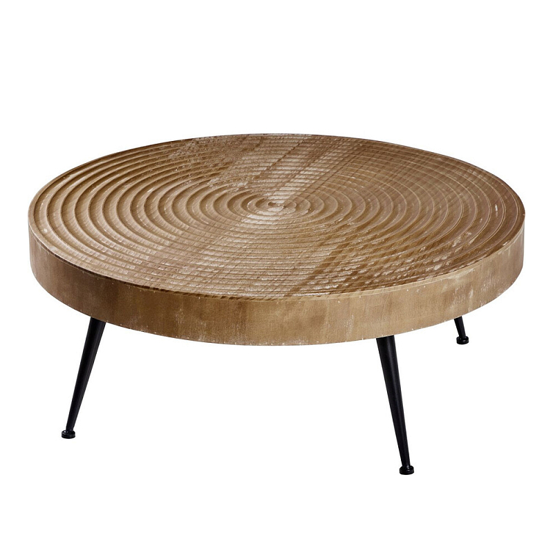 Журнальный столик с круглой фактурной столешницей из натурального дерева Vortex Коричневый Черный в Ижевске | Loft Concept 