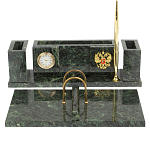 Настольный письменный набор из змеевика с подставкой под календарь и часами Successful Leader варинант исполнения - 1 | Loft Concept в Ижевске