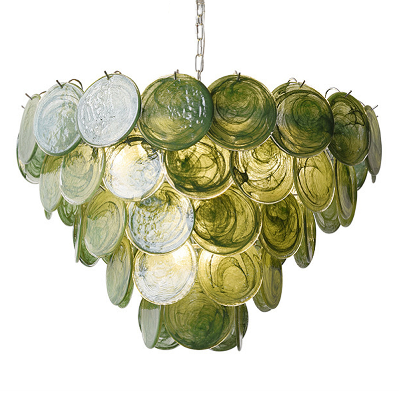 Люстра из зеленых стеклянных дисков с перламутровым эффектом Green Glowing Glaze Зеленый Серебряный Люстра из зеленых стеклянных дисков с перламутровым эффектом Green Glowing Glaze Зеленый Серебряный в Ижевске | Loft Concept