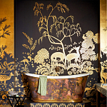 Обои ручная роспись в стиле Арт-деко Rateau Original colourway on Deep Rich Gold gilded paper варинант исполнения - 1 | Loft Concept в Ижевске