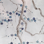 Обои ручная роспись Plum Blossom Inky Hokusai on Sterling Silver gilded silk варинант исполнения - 2 | Loft Concept в Ижевске