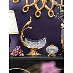 Чаша из прозрачного стекла на бронзовой подставке в виде павлина с рельефным хвостом Eden Garden варинант исполнения - 3 | Loft Concept в Ижевске