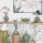 Кувшин зеленого цвета из фарфора с бронзовой крышкой и изогнутой ручкой Eden Garden porcelain and bronze варинант исполнения - 3 | Loft Concept в Ижевске