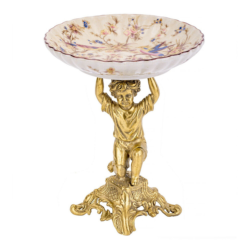 Чаша с цветочным орнаментом на ножке в виде бронзового ангела Eden Garden Мульти Бронза в Ижевске | Loft Concept 