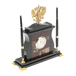 Часы настольные с Гербом России и 2-мя шариковыми ручками в комплекте Stone Clock варинант исполнения - 6 | Loft Concept в Ижевске