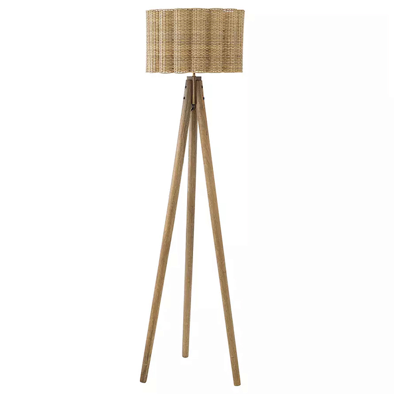 Торшер с плетеным абажуром на основании в виде треноги Lamp with Wicker Lampshade Бежевый в Ижевске | Loft Concept 