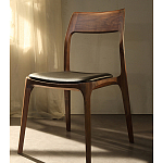 Стул деревянный с мягким сиденьем из черной натуральной кожи Moon Walnut Furniture варинант исполнения - 11 | Loft Concept в Ижевске