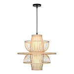 Подвесной светильник фигурный из деревянных прутьев с плафоном из натуральной ткани Light Inside the Cell варинант исполнения - 1 | Loft Concept в Ижевске