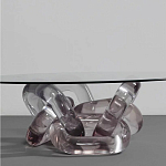 Дизайнерский журнальный стол с круглой прозрачной столешницей и основанием в виде цепи Hua Wang варинант исполнения - 1 | Loft Concept в Ижевске