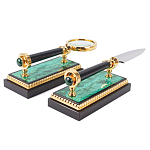 Настольный письменный набор из малахита и долерита с декором в виде герба России Leader Organizer варинант исполнения - 5 | Loft Concept в Ижевске