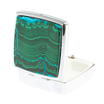 Таблетница карманная квадратная с 2-мя отделениями с зеркалом и накладкой из натуральных камней Малахит Хризоколла Silver Stone Pillboxes варинант исполнения - 2 | Loft Concept в Ижевске