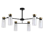 Люстра потолочная с 6-ю цилиндрическими плафонами из стекла и черным каркасом Noir Poise варинант исполнения - 1 | Loft Concept в Ижевске