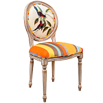 Стул бежевый в разноцветную полоску из натурального бука с изображением птиц и цветов Blooming Red Blue Birds Colorful Stripes Chair варинант исполнения - 2 | Loft Concept в Ижевске