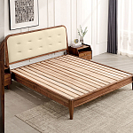 Кровать двуспальная с каркасом из дерева и мягким изголовьем Moon Walnut Bed варинант исполнения - 4 | Loft Concept в Ижевске
