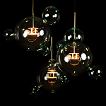 Люстра подвесная с прозрачными бирюзовыми стеклянными шарами и круглым основанием 3 лампы Giopato & Coombes варинант исполнения - 6 | Loft Concept в Ижевске