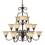 Люстра трехъярусная бронзового цвета с 15-ю кремовыми плафонами в форме чаш Hinkley варинант исполнения - 1 | Loft Concept в Ижевске