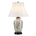 Настольная лампа с фарфоровым основанием с декоративным орнаментом и белым абажуром на темной круглой подставке Elstead Lighting варинант исполнения - 11 | Loft Concept в Ижевске