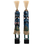 Комплект из 2-х деревянных статуэток Asmat Straw Headdress Statuettes Blue Tattoo варинант исполнения - 5 | Loft Concept в Ижевске