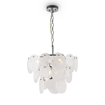 Люстра из белых стеклянных дисков на серебрянном каркасе White Glowing Reflectors варинант исполнения - 3 | Loft Concept в Ижевске