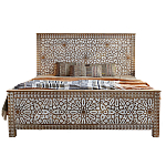 Двуспальная кровать из массива манго с резьбой Celestino Grey Mango Bed варинант исполнения - 1 | Loft Concept в Ижевске