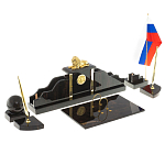 Настольный письменный набор из чёрного обсидиана с декором в виде льва Golden Lion варинант исполнения - 2 | Loft Concept в Ижевске