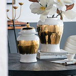 Ваза белая с крышкой и золотистыми фрагментами Chinoiserie Ceramics варинант исполнения - 1 | Loft Concept в Ижевске