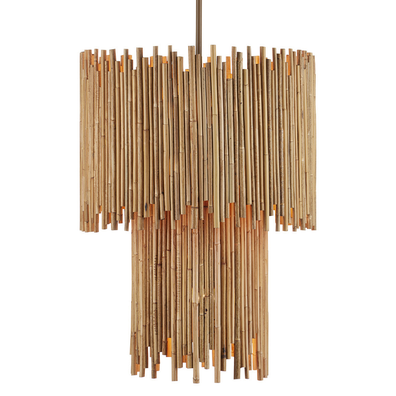 Подвесной светильник двухъярусный с абажуром из ротанга Wicker Furniture Бежевый в Ижевске | Loft Concept 