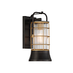 Настенный фонарь цилиндрической формы с рифленым стеклом в золотом каркасе на черном прямоугольном основании Eurofase варинант исполнения - 11 | Loft Concept в Ижевске