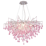 Люстра серебрянная с розовыми стеклянными подвесками в форме капель FAIRYTREE Light варинант исполнения - 3 | Loft Concept в Ижевске