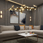 Люстра в виде золотой ветки с цветами и птичками Marvelous Garden варинант исполнения - 2 | Loft Concept в Ижевске