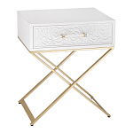 Приставной столик с выдвижным ящиком  White Table Carved Pattern варинант исполнения - 1 | Loft Concept в Ижевске
