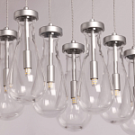 Люстра с 9-ю прозрачными плафонами из стекла в форме капли на прямоугольном потолочном основании цвета хром Lucid Rain  варинант исполнения - 4 | Loft Concept в Ижевске