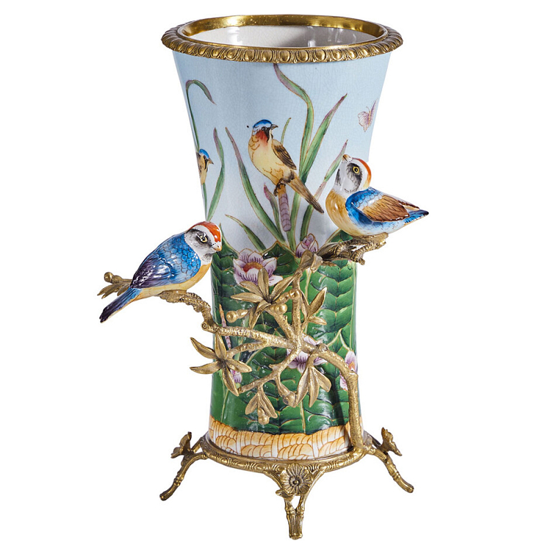 Ваза из фарфора с птицами на бронзовой ветке Garden of Eden Бронза Мульти в Ижевске | Loft Concept 