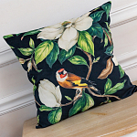 Декоративная подушка чёрная с изображением птиц и цветов Blooming Birds 2 варинант исполнения - 2 | Loft Concept в Ижевске