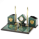 Настольный письменный набор из змеевика с часами и гербом Successful Leader варинант исполнения - 2 | Loft Concept в Ижевске