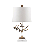 Настольная лампа с кремовым льняным цилиндрическим абажуром и ножкой в форме золотистой ветки Gilded Nola варинант исполнения - 7 | Loft Concept в Ижевске