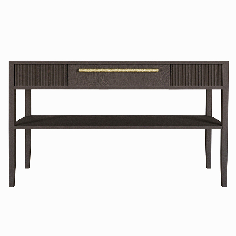 Дизайнерская Консоль с полкой и ящиком Primo Темный орех Орех Золотой в Ижевске | Loft Concept 