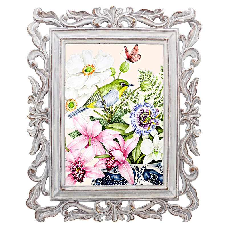 Постер Bird on Exotic Flowers Poster Мульти Белый винтажная патина Постер Bird on Exotic Flowers Poster Мульти Белый винтажная патина в Ижевске | Loft Concept
