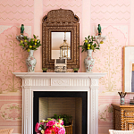 Обои ручная роспись Jharokha Arches Original colourway on pink painted Xuan paper варинант исполнения - 4 | Loft Concept в Ижевске