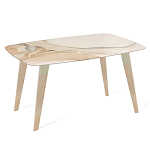 Обеденный стол с прямоугольной бежевой столешницей из стекла на 4-х деревянных ножках Beige Marble варинант исполнения - 1 | Loft Concept в Ижевске