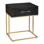 Приставной столик с резным узором на выдвижном ящике Black Table Carved Pattern варинант исполнения - 1 | Loft Concept в Ижевске