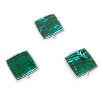 Таблетница карманная квадратная с 2-мя отделениями с зеркалом и накладкой из натуральных камней Малахит Хризоколла Silver Stone Pillboxes варинант исполнения - 4 | Loft Concept в Ижевске