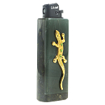 Зажигалка газовая из натурального камня Офиокальцит с декоративной металлической вставкой в виде ящерицы Metal Stone Lighters варинант исполнения - 1 | Loft Concept в Ижевске