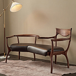 Кушетка с деревянным каркасом и сиденьем из коричневой натуральной кожи Moon Walnut Furniture варинант исполнения - 5 | Loft Concept в Ижевске